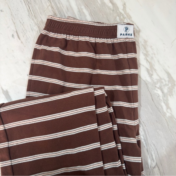 NWOT Parke Striped Cotton Boxer Pants in Mocha Stripe - Picture 4 of 5